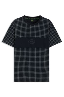 Check-print T-shirt in pima cotton, Dark Blue