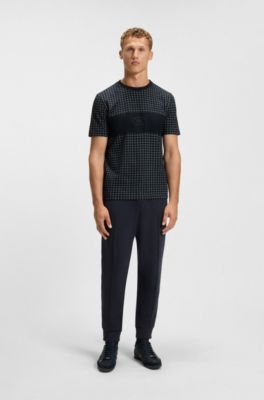 Check-print T-shirt in pima cotton, Dark Blue