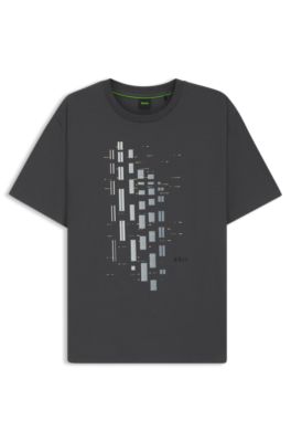 T-shirt en coton stretch &agrave; imprim&eacute; g&eacute;om&eacute;trique, Gris sombre