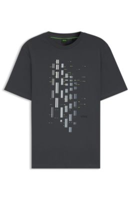 Geometric-print T-shirt in stretch cotton, Dark Grey