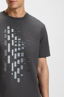 T-shirt en coton stretch &agrave; imprim&eacute; g&eacute;om&eacute;trique, Gris sombre