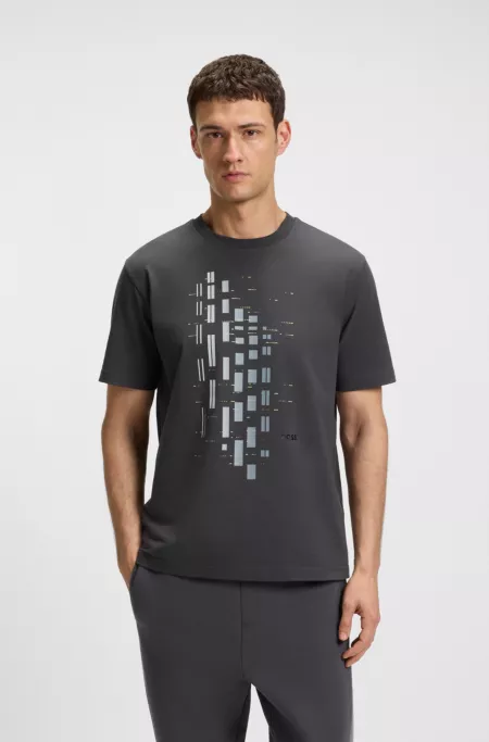 Geometric-print T-shirt in stretch cotton