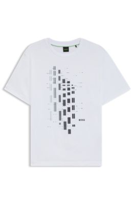 Camiseta de algod&oacute;n el&aacute;stico con estampado geom&eacute;trico, Blanco