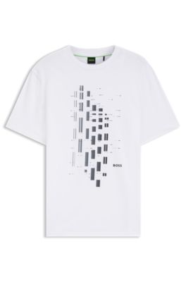 Geometric-print T-shirt in stretch cotton, White