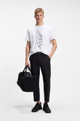 Geometric-print T-shirt in stretch cotton, White