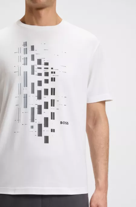 Geometric-print T-shirt in stretch cotton