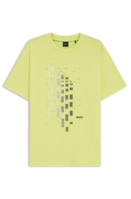 Geometric-print T-shirt in stretch cotton, Light Green