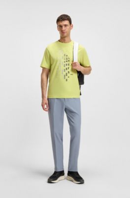 Geometric-print T-shirt in stretch cotton, Light Green