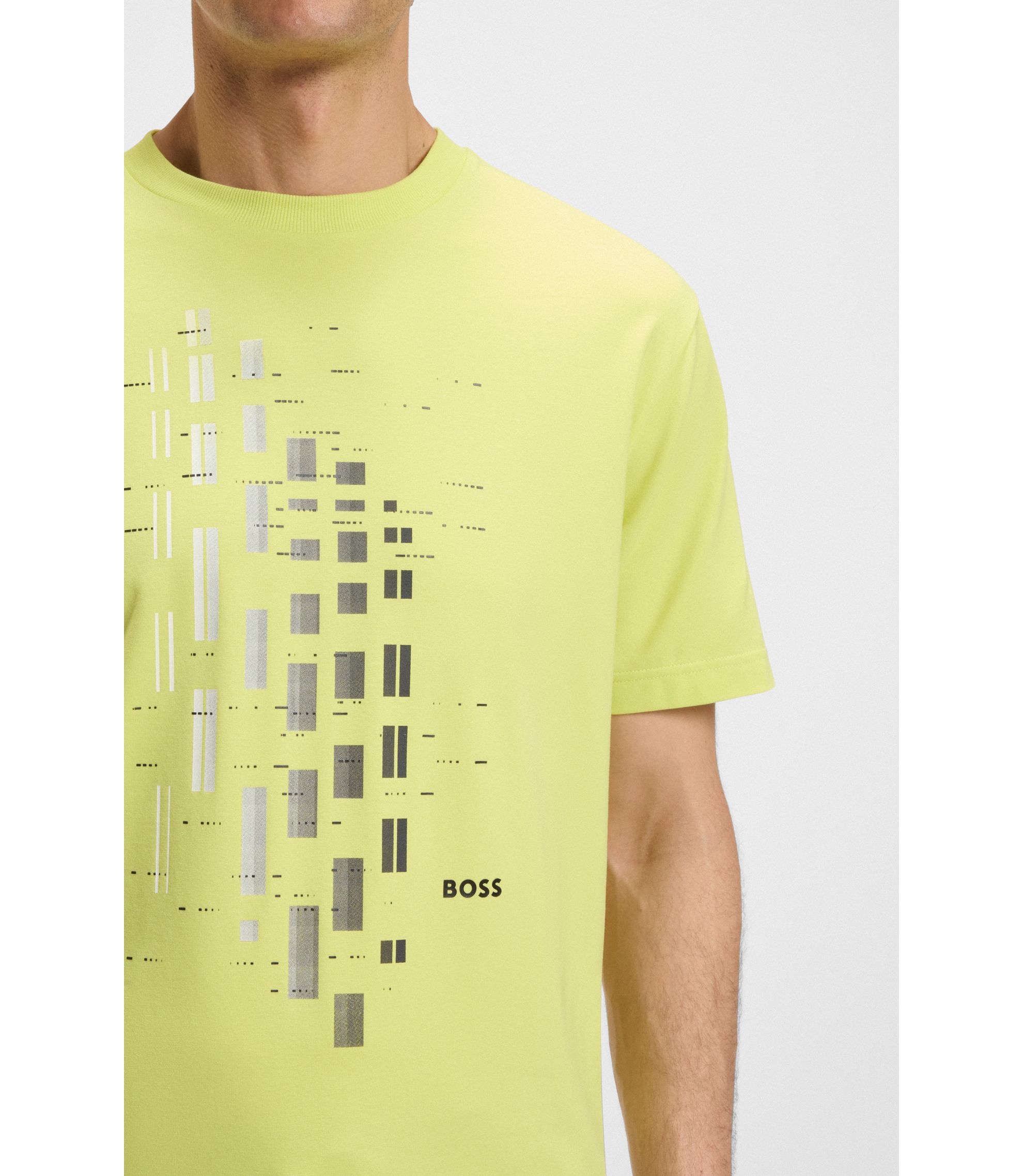 BOSS - Stretch-cotton T-shirt with geometric print - Light Green
