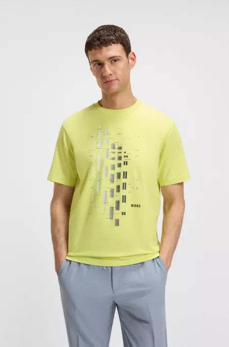 Geometric-print T-shirt in stretch cotton
