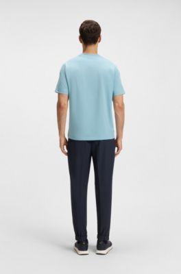 Geometric-print T-shirt in stretch cotton, Light Blue
