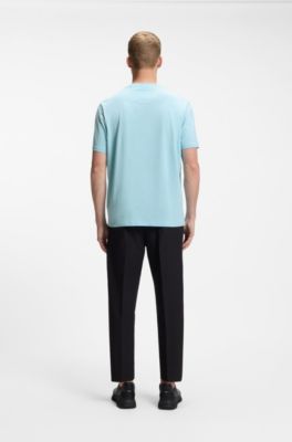 Geometric-print T-shirt in stretch cotton, Light Blue
