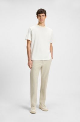 T-shirt en jersey de coton avec col &agrave; motif, Blanc