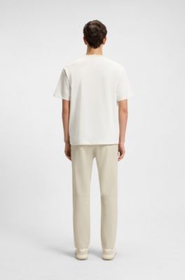 Camiseta de punto de algod&oacute;n con cuello estampado, Blanco