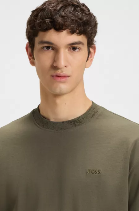 Patterned-collar T-shirt in cotton jersey