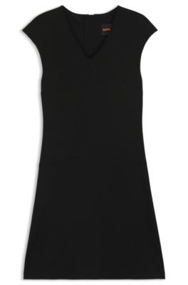 A-line dress with stitched-down cutlines, Black