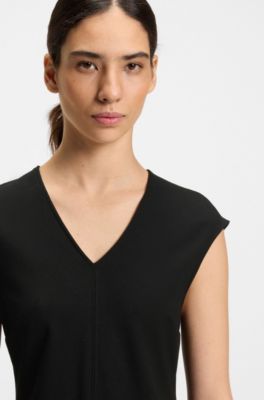 A-line dress with stitched-down cutlines, Black