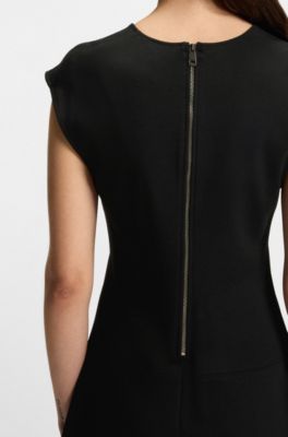 A-line dress with stitched-down cutlines, Black