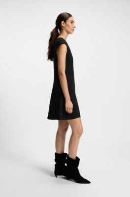 A-line dress with stitched-down cutlines, Black