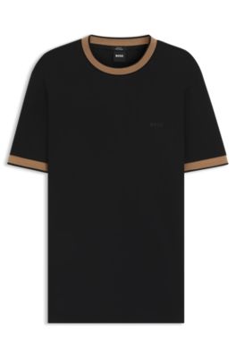 Mercerised-cotton slim-fit T-shirt with contrast trims, Negro