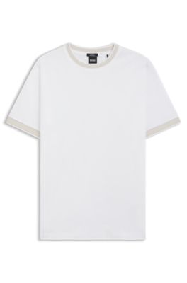 Mercerised-cotton slim-fit T-shirt with contrast trims, Blanco