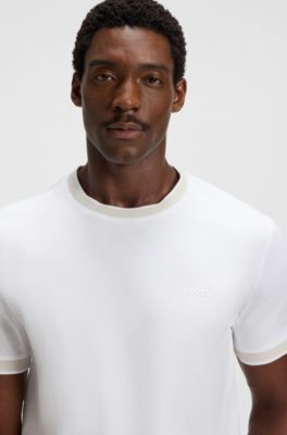 Mercerised-cotton slim-fit T-shirt with contrast trims, White