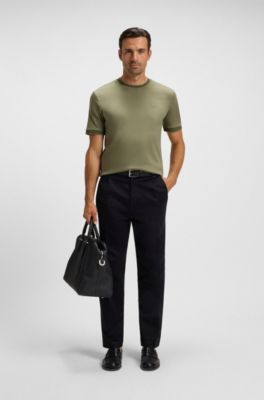 Mercerised-cotton slim-fit T-shirt with contrast trims, Verde
