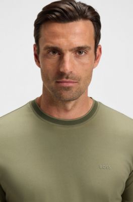 Contrast-trim slim-fit T-shirt in mercerised cotton, Green