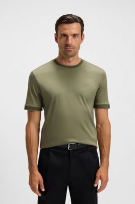 Mercerised-cotton slim-fit T-shirt with contrast trims, Green