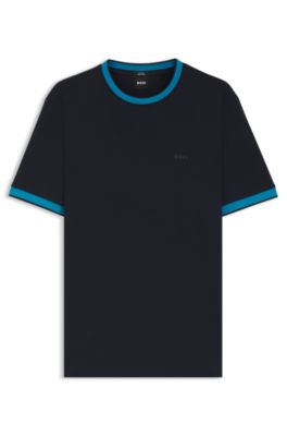 Mercerised-cotton slim-fit T-shirt with contrast trims, Dark Blue