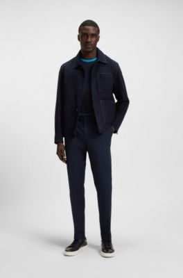 Mercerised-cotton slim-fit T-shirt with contrast trims, Azul oscuro