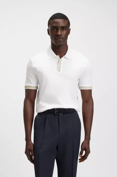 Structured-trim slim-fit polo shirt in mercerised cotton