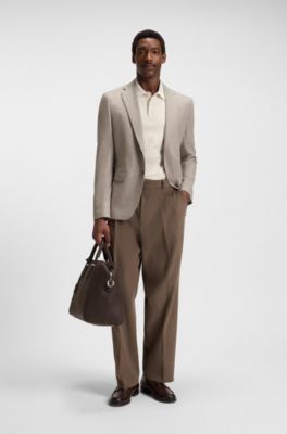 Structured-trim slim-fit polo shirt in mercerised cotton, Beige