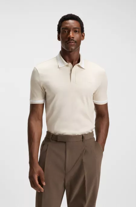 Structured-trim slim-fit polo shirt in mercerised cotton