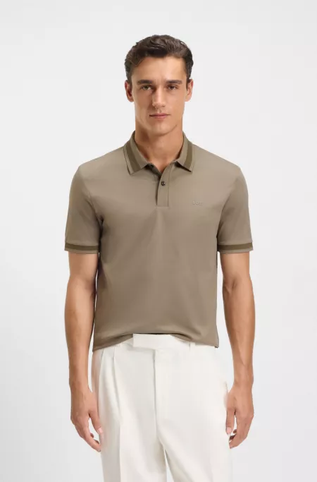 Structured-trim slim-fit polo shirt in mercerised cotton
