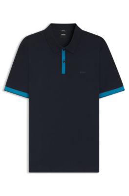 Polo slim fit de algod&oacute;n mercerizado con detalles estructurados, Azul oscuro