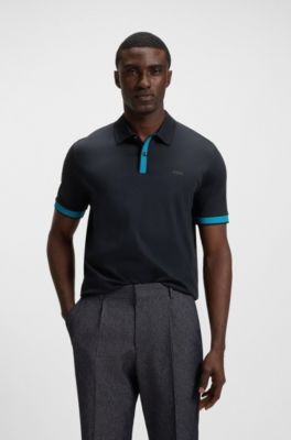 Polo slim fit de algod&oacute;n mercerizado con detalles estructurados, Azul oscuro