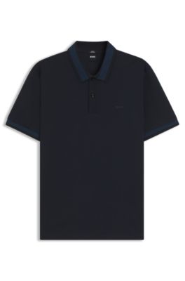 Polo slim fit de algod&oacute;n mercerizado con detalles estructurados, Azul oscuro