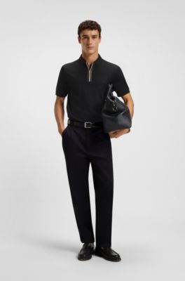 Polo en coton merceris&eacute; avec patte zipp&eacute;e, Noir