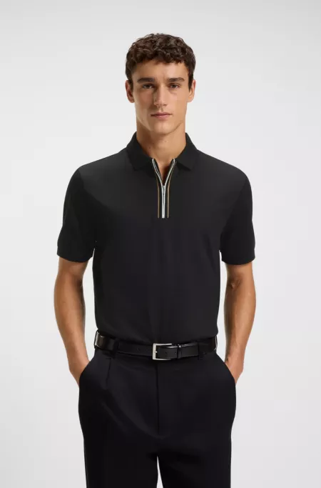 Zip-placket polo shirt in mercerised cotton