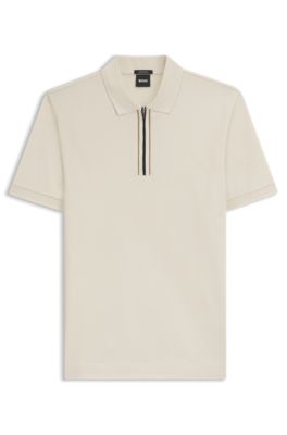 Zip-placket polo shirt in mercerised cotton, White
