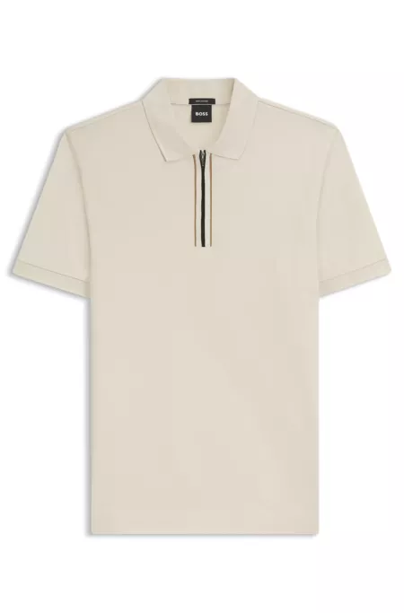 Zip-placket polo shirt in mercerised cotton
