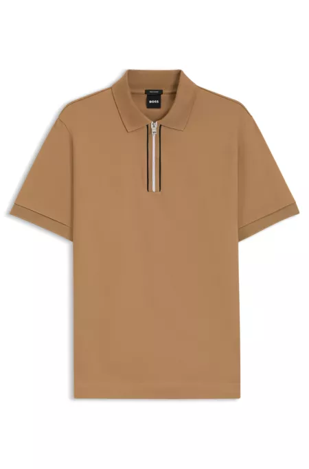 Zip-placket polo shirt in mercerised cotton