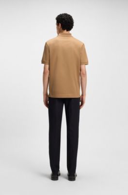 Zip-placket polo shirt in mercerised cotton, Beige