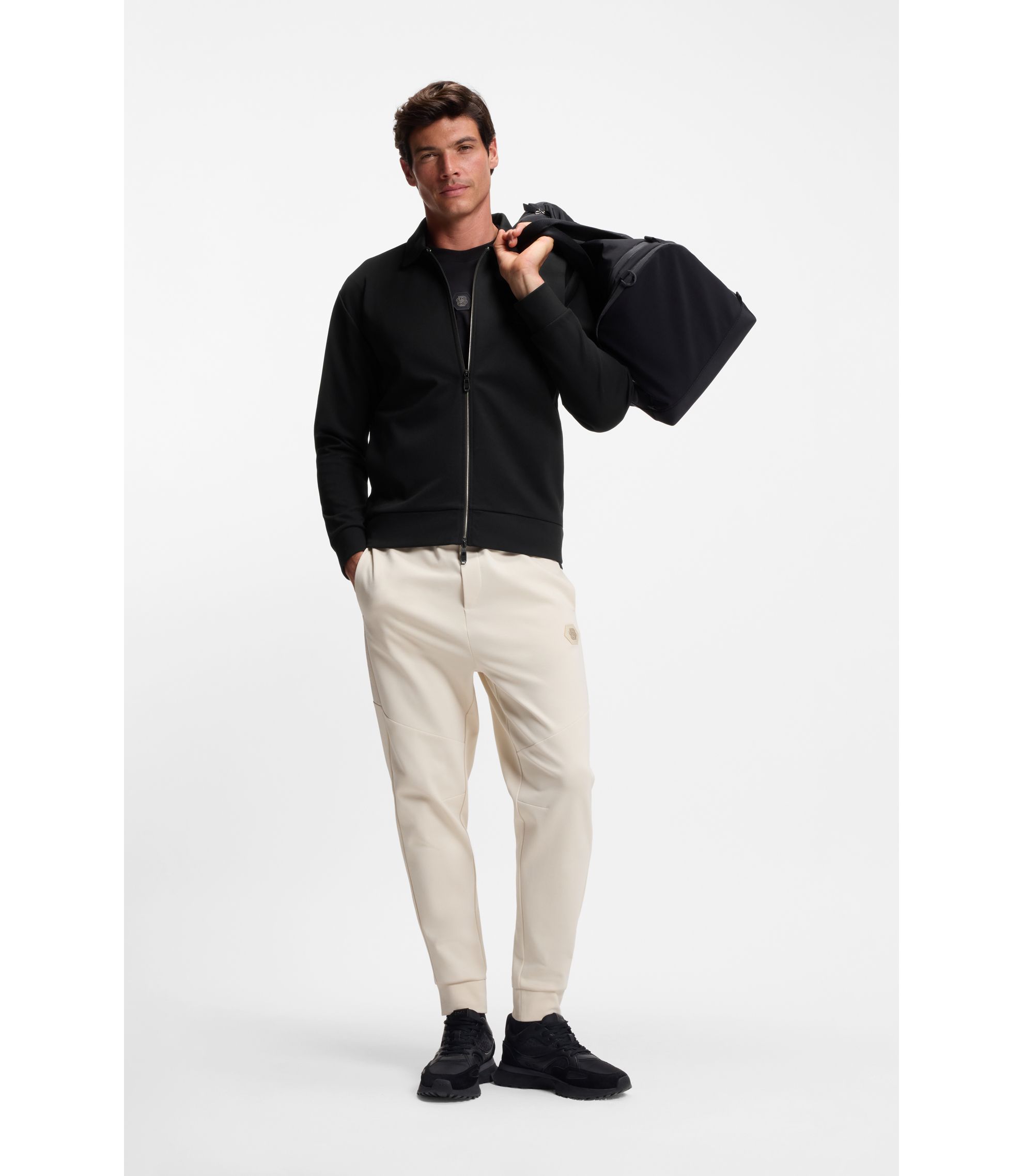 BOSS - Cotton-blend zip-up sweatshirt with Double B monogram - Black