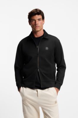 Cotton-blend zip-up sweatshirt with Double B monogram, Black