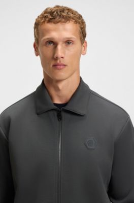 Cotton-blend zip-up sweatshirt with Double B monogram, Dark Grey