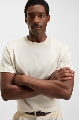 Geometric-jacquard T-shirt in mercerised cotton, White