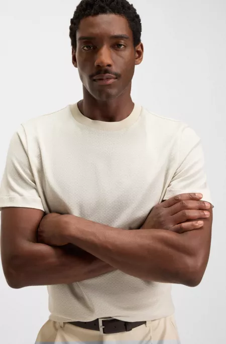 Geometric-jacquard T-shirt in mercerised cotton