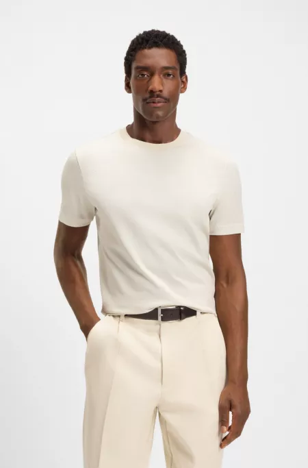 Geometric-jacquard T-shirt in mercerised cotton